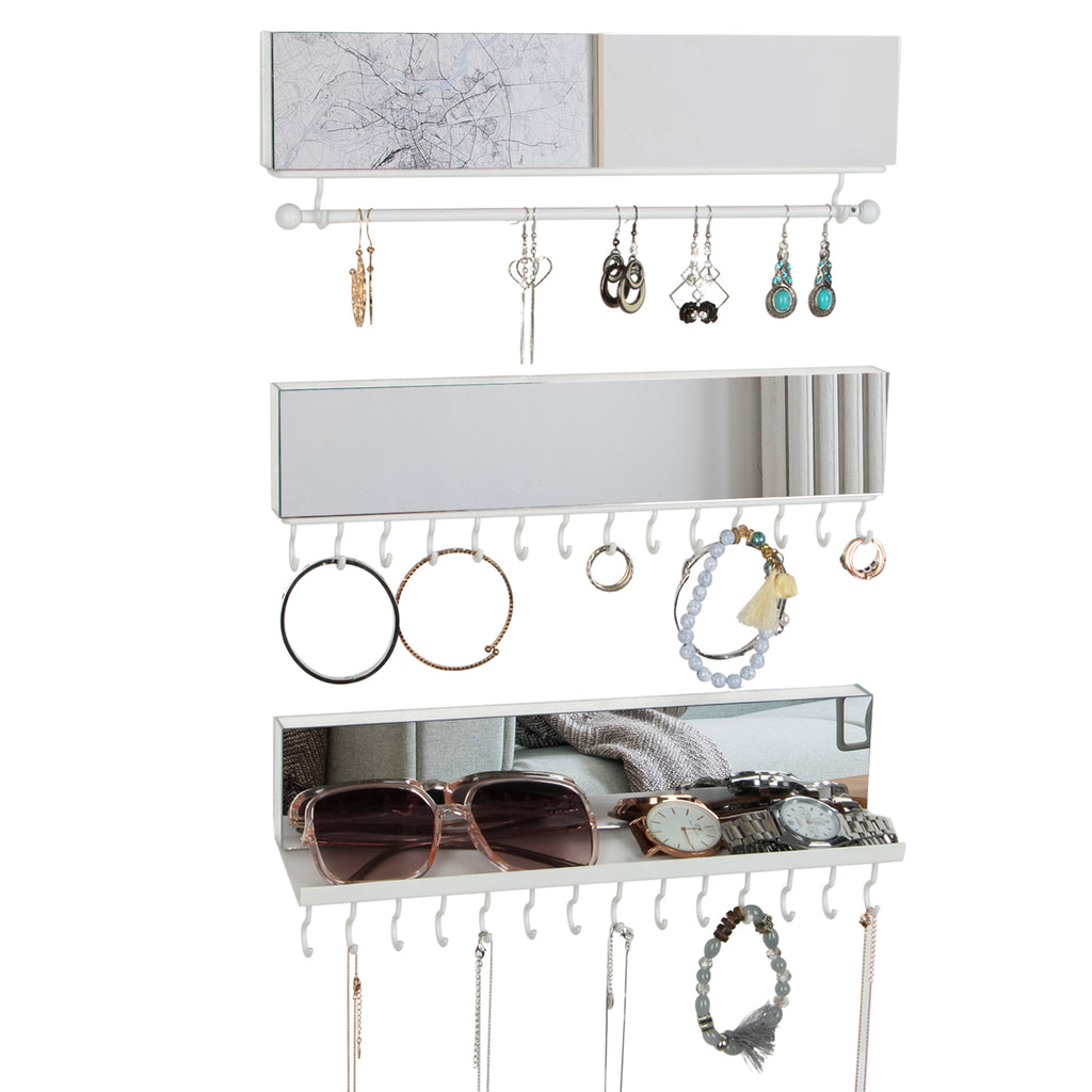 Set of 3 Acrylic Mirror Hanging Jewelry Necklace Organizer with 28 Hoo J JACKCUBE DESIGN