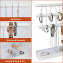 3 Tier Wood Jewelry Display Tree Stand with Leather Tray (White)