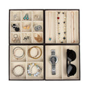 Set of 4 Stackable Leather Jewelry Tray Organizer (Dark Brown)