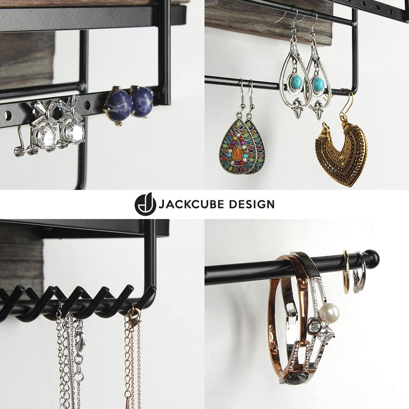 Set of 2 Rustic Wood Jewelry Organizer with Shelf