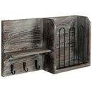 Rustic Wood Key and Mail Holder with 3 Hooks and Shelf