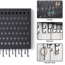 Black Wall Mounted Jewelry Organizer Display with 109 Holes & 19 Hooks