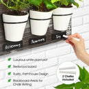 Rustic Wood Wall Mount White Ceramic Planters with Chalk Label (3 Ceramic Plant Pots)