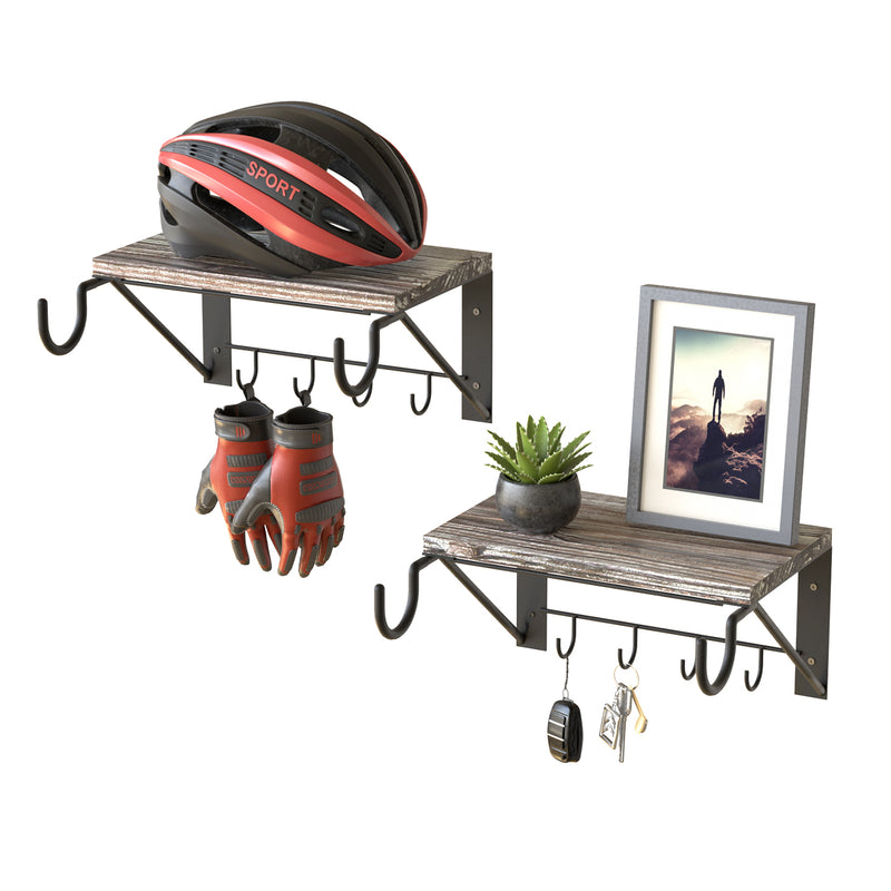 Set of 2 Bike Storage Rack with Wooden Shelf