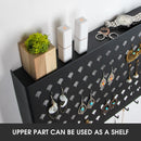 Black Wall Mounted Jewelry Organizer Display with 109 Holes & 19 Hooks