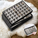 Set of 4 Different Stackable Synthetic Leather Jewelry Black Tray (Gray Leather)