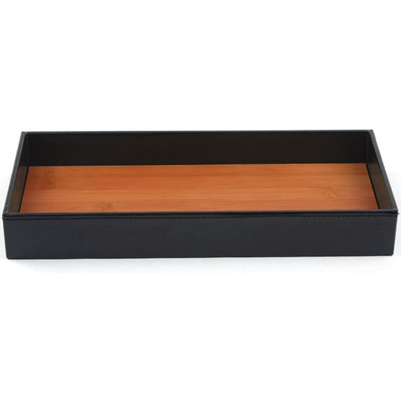 Leather Bamboo Storage Valet Tray Organizer (Black)