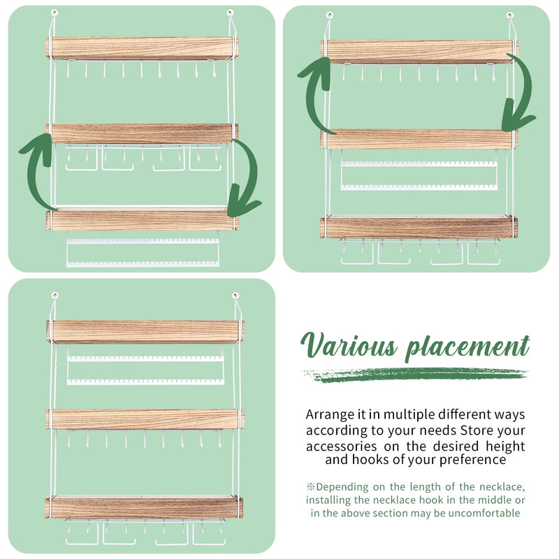 Wall Mounted 3 Tier Wooden Jewelry Organizer