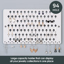 White Wall Mount Earring, Jewelry Display Organizer with 94 Holes