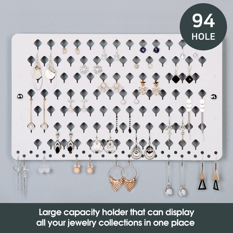 White Wall Mount Earring, Jewelry Display Organizer with 94 Holes