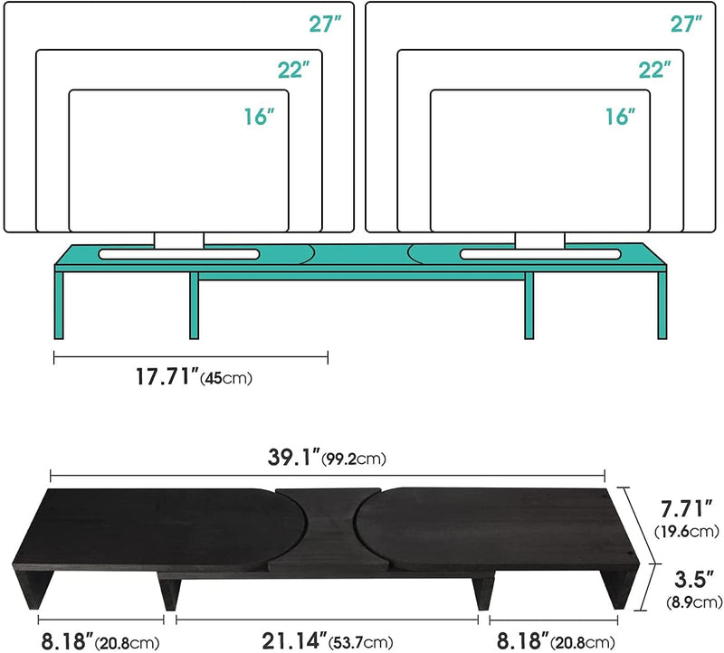 Black Rustic Wood Dual Monitor Stand