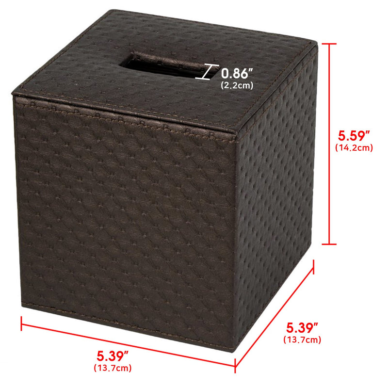 Brown Quilted Faux Leather Square Tissue Box Holder Cover