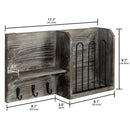 Rustic Wood Key and Mail Holder with 3 Hooks and Shelf