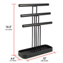 3 Tier Wood Jewelry Display Tree Stand with Leather Tray (Black)