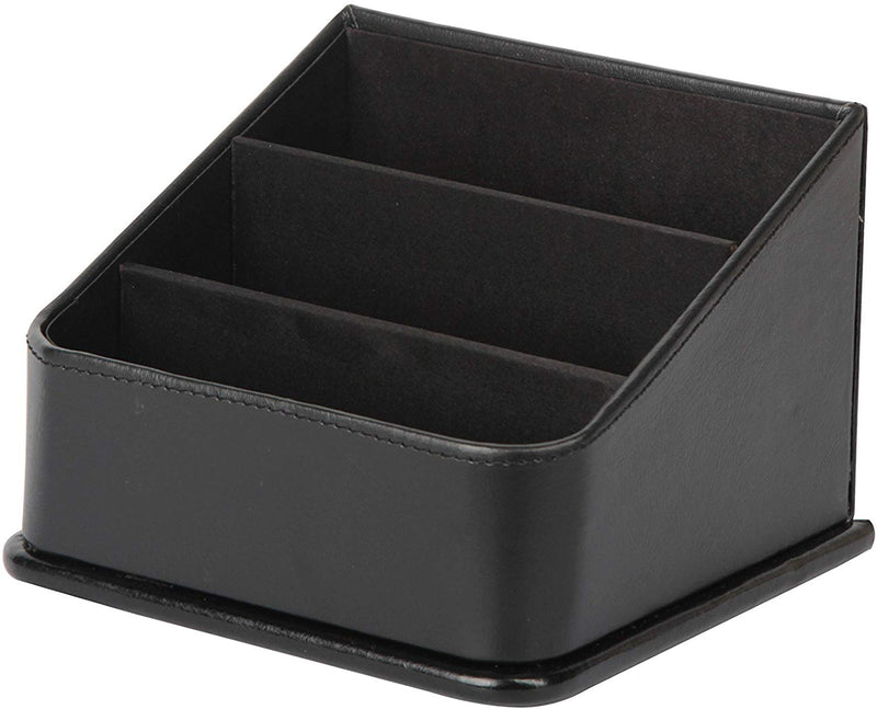 Black Leather Remote Control Organizer (4 Compartments)