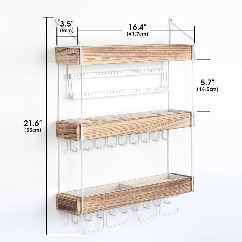 Wall Mounted 3 Tier Wooden Jewelry Organizer