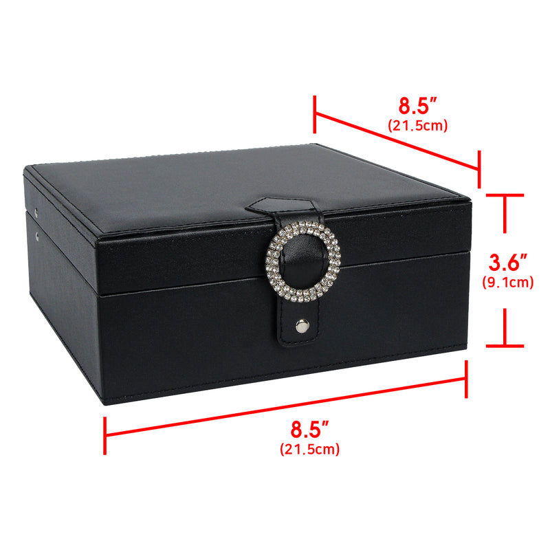 Black Leather Earring Storage Box with 50 Comparments & Mirror Inside