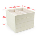 Set of 4 Stackable Leather Jewelry Tray Organizer (Ivory)