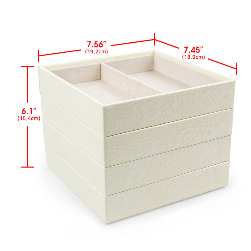 Set of 4 Stackable Leather Jewelry Tray Organizer (Ivory)