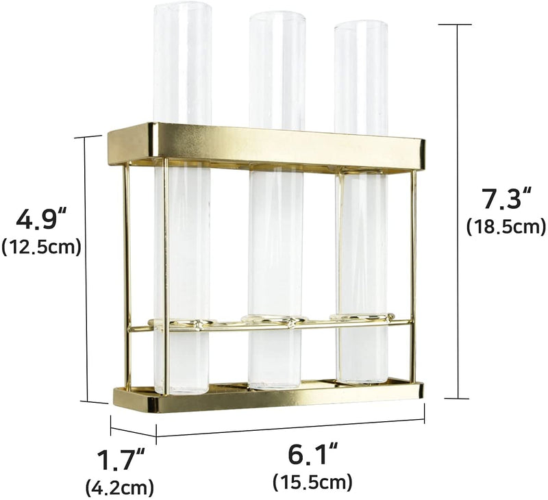 Wall Hanging 3 Glass Tube Planter Terranium (Gold Metal)