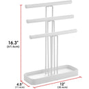 3 Tier Wood Jewelry Display Tree Stand with Leather Tray (White)