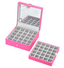 Pink Leather Earring Storage Box with 50 Comparments & Mirror Inside