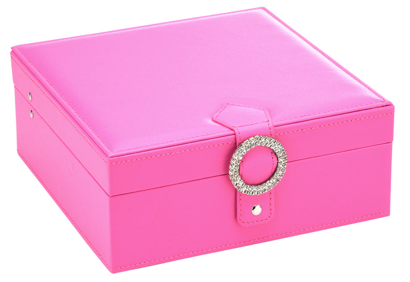 Pink Leather Earring Storage Box with 50 Comparments & Mirror Inside