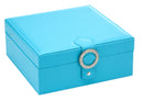 Blue Leather Earring Storage Box with 50 Comparments & Mirror Inside
