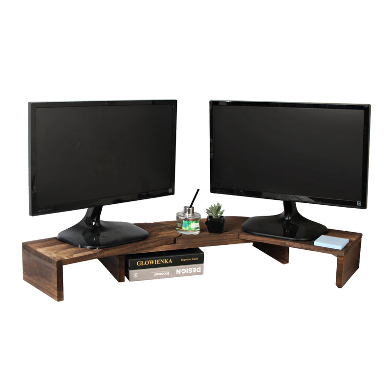 Rustic Torched Wood Dual Monitor Stand