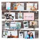 Wall Mount Rustic Wood Clip Photo Holder with 24 Clips