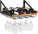 Wall Mount Wine Rack with 4 Metal Wire Glass Holder