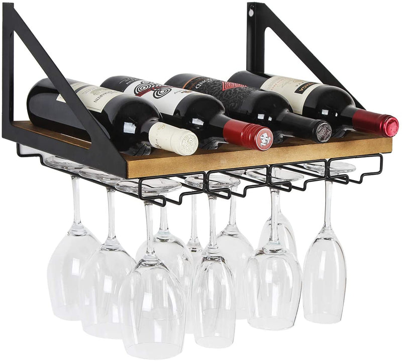 Wall Mount Wine Rack with 4 Metal Wire Glass Holder