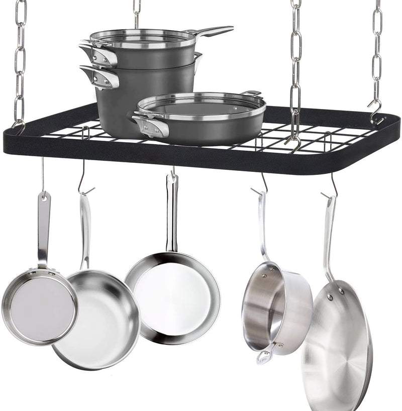 Ceiling Mount Grid Pot Pan Rack with 8 Hooks