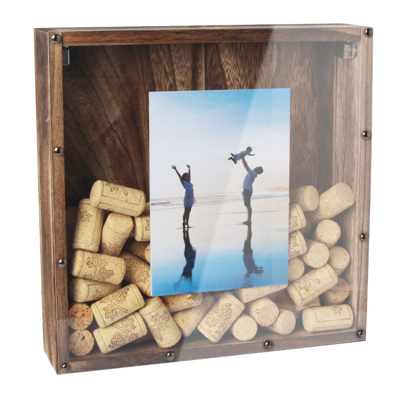 Rustic Wood Wine Cork Shadow Box Holder Frame