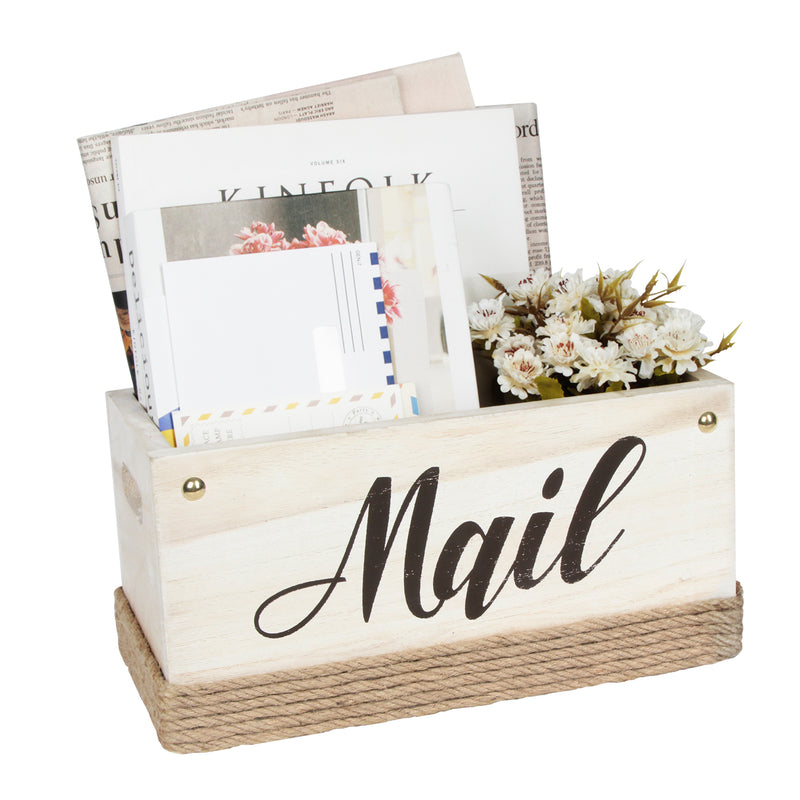 Rustic White Wooden Tabletop Mail Organizer Box for Entryways