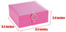 Pink Leather Earring Storage Box with 50 Comparments & Mirror Inside