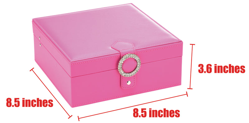 Pink Leather Earring Storage Box with 50 Comparments & Mirror Inside