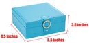 Blue Leather Earring Storage Box with 50 Comparments & Mirror Inside