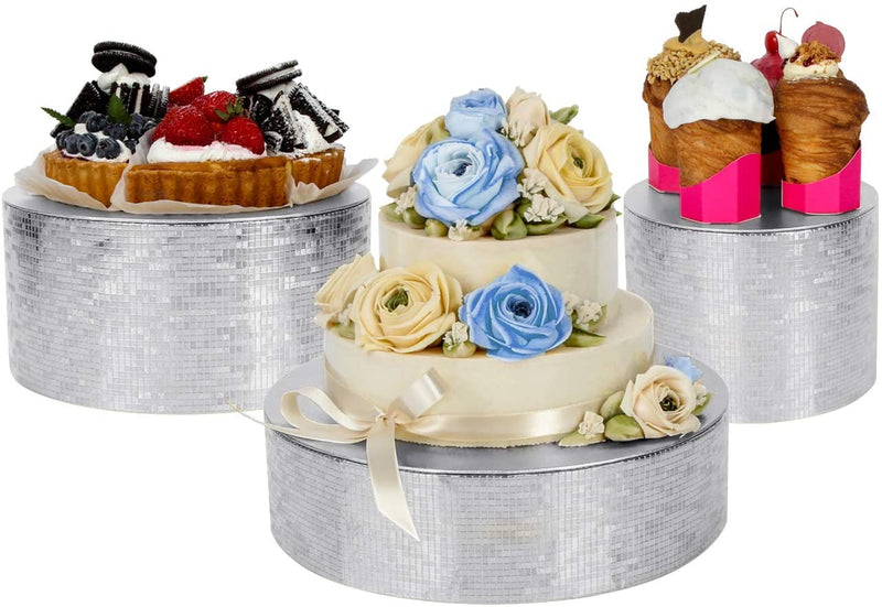 Set of 3 Silver Cake Display Stand Tray - (8inch, 10inch, 12inch)