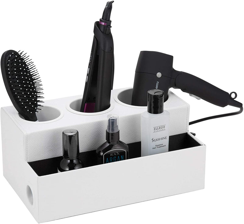 Hair Dryer and Styling Product Tool Holder Organizer with 4 Comparments (White)
