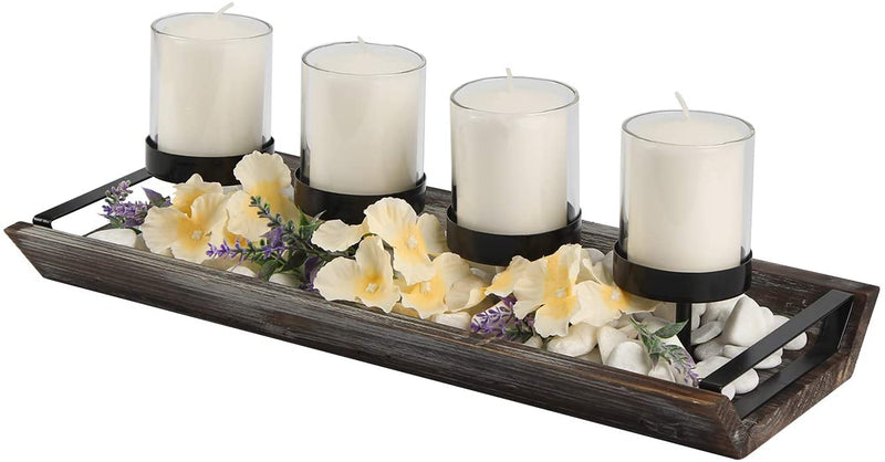 Votive Candle Holder Ceterpiece with 4 Glass Candle Inserts