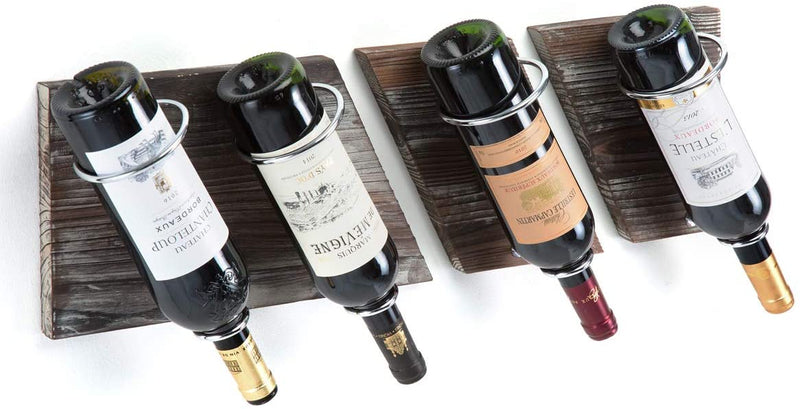 Set of 3 Rustic Wood and Metal Wine Rack for 4 Bottles