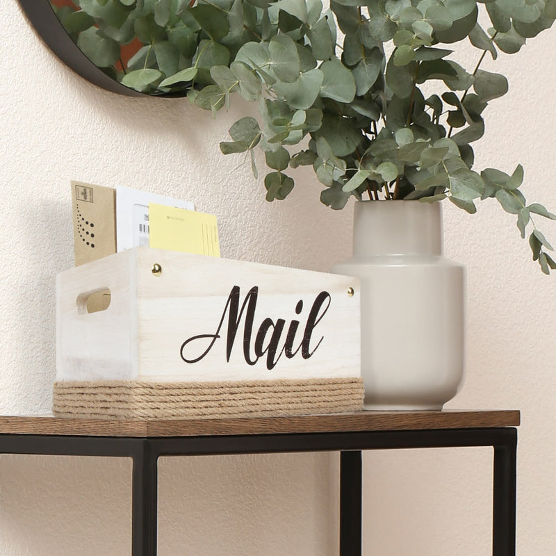 Rustic White Wooden Tabletop Mail Organizer Box for Entryways