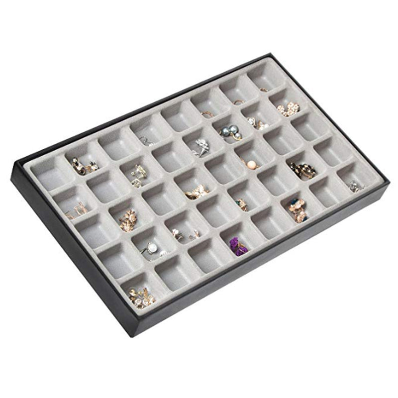 40 Comparment Stackable Synthetic Leather Jewelry Tray (Black)