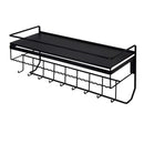 Hanging Jewelry Organizer with 9 Hooks and Bamboo Bamboo Shelf (Black Metal)