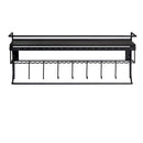 Hanging Jewelry Organizer with 9 Hooks and Bamboo Bamboo Shelf (Black Metal)