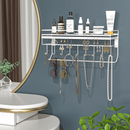 Hanging Jewelry Organizer with 9 Hooks and Bamboo Bamboo Shelf (White Metal)