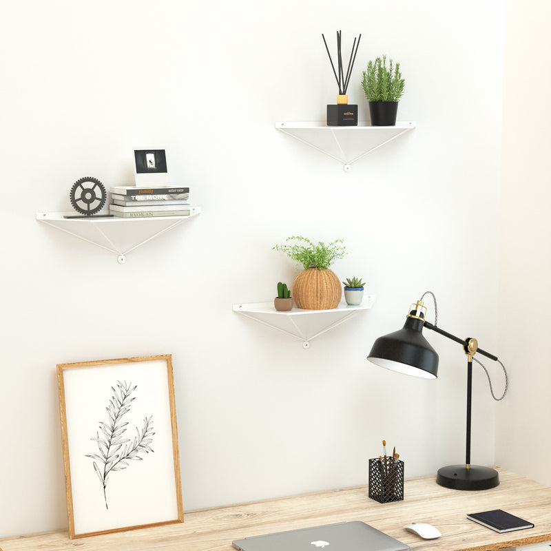 Set of 3 White Metal Wall Mount Floating Shelves