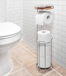 Toilet Paper Holder Stand with Metal Wire Bamboo Shelf