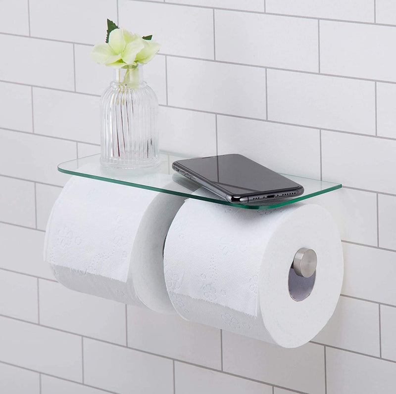 Double Toilet Paper Holder with Glass Shelf